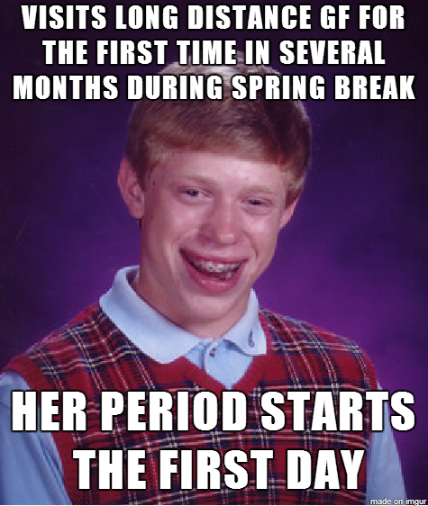 Visits long distance girlfriend for the first time in several months during spring break... her periods starts the first day.
