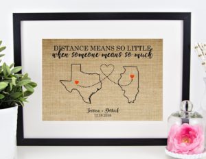 Personalized Long Distance Relationship Burlap Print