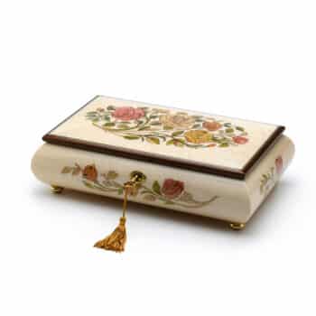 Handcrafted Bianco 18 Note Roses Inlay Musical Jewelry Box with Lock and Key