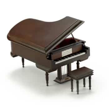 Sophisticated 18 Note Miniature Musical Matte Brown Grand Piano with Bench